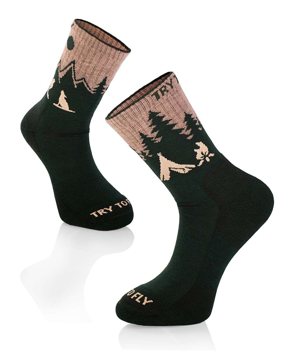 Pirin Hill chaussettes de randonnée en laine mérinos - motif loup